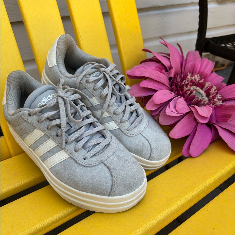 Adidas Light Gray and Cream platform Sneakers